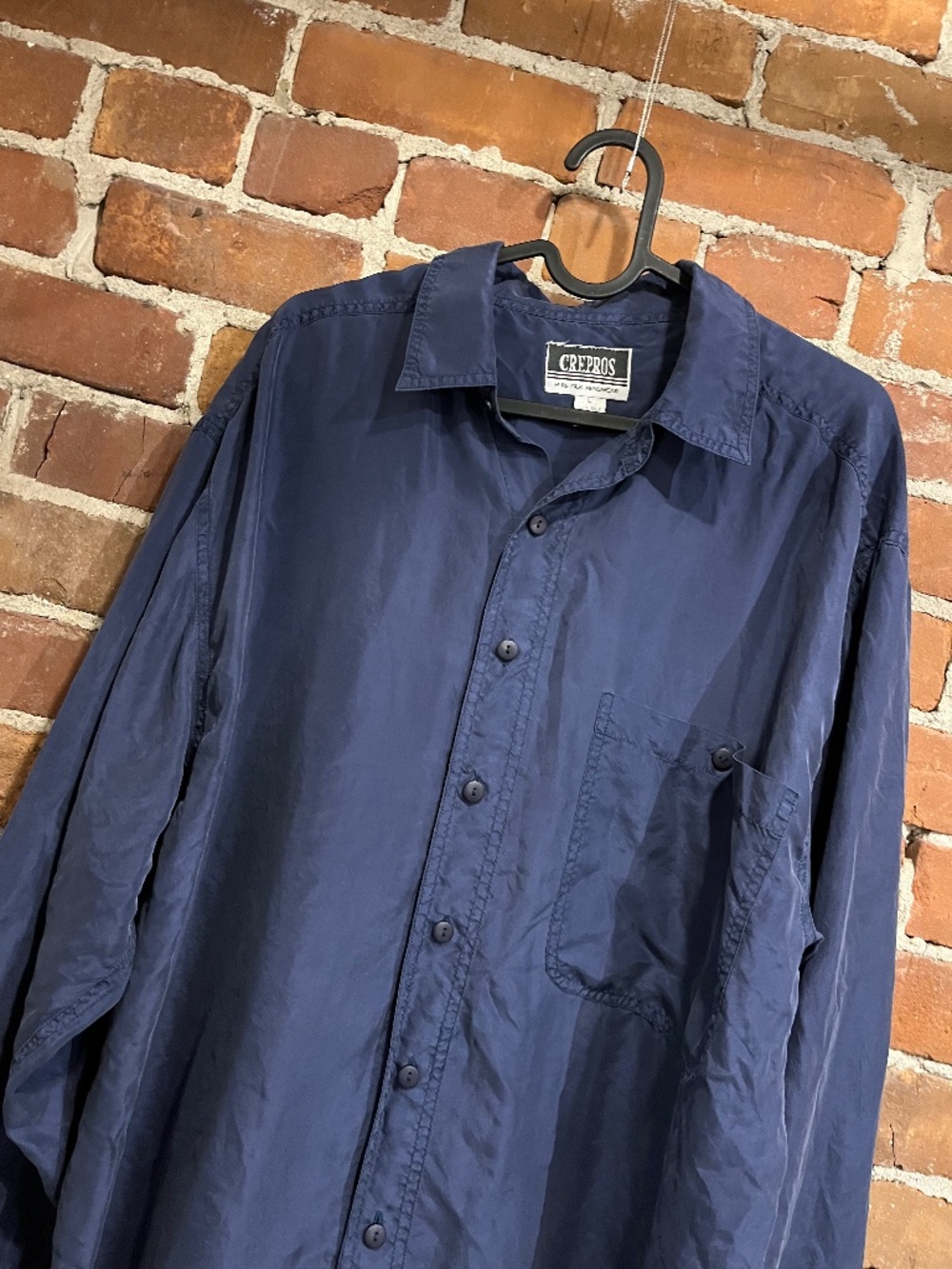 Vintage Crepros Pure Silk Menswear Long Sleeve Blue Button Up Shirt